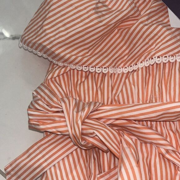Skies Are Blue Orange/White One-Shoulder Striped Tie Dress Sz S NWT - Picture 6 of 9